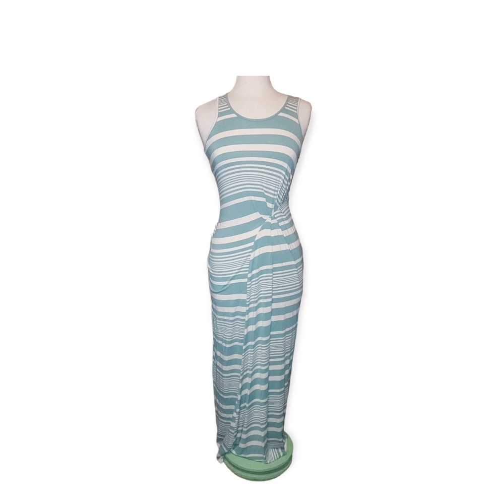 Pomelo M Maxi Dress Striped Green Cream Ivory Beach Flowy Loose Vacation Summer.